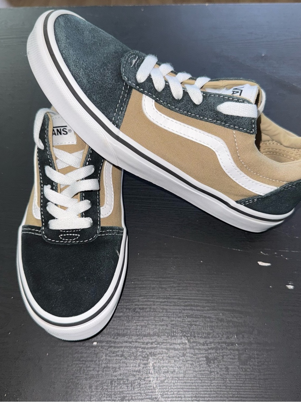 Vans Kids Old Skool Sneakers - Black & Beige with White Stripe
